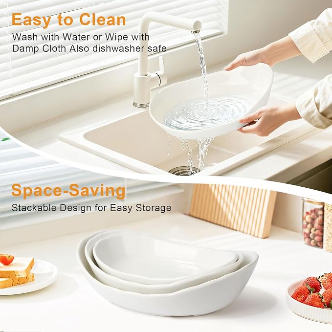 Ceramic Fruit Bowl for Kitchen Counter, Fruit Basket with Metal Stand, Tiered Fruit Rack for Countertop, Modern Serving Bowl for Party Dessert, Vegetable, Snack (White) - Image 5