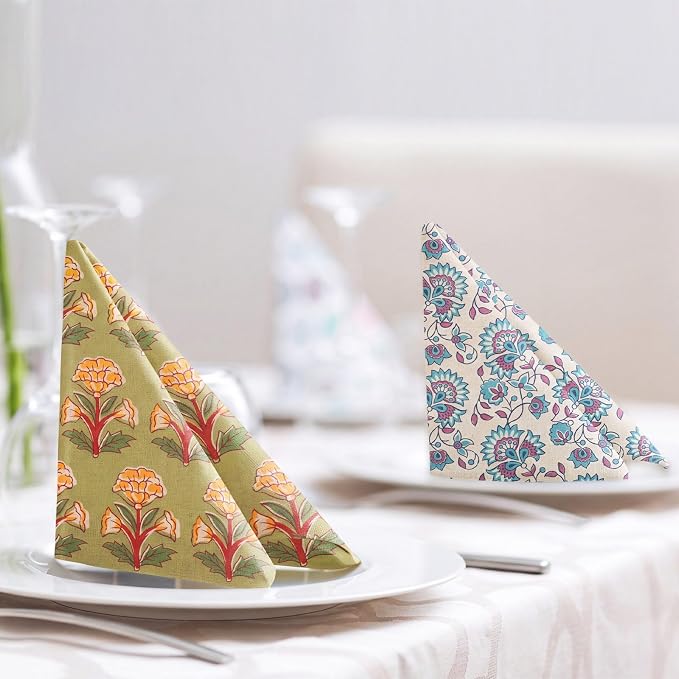 Funnymoom 12 Pcs Cotton Cloth Napkins Hand Block Print | Handmade Size 12 x 11 Inch Printed Home Decor Indian Style Mix Lot Dinner Napkins - Image 5