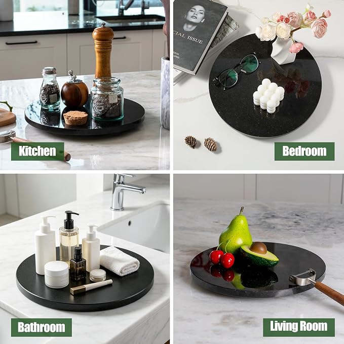 Marble Lazy Susan, 12 in Lazy Susan Turntable Organizer for Cabinet Pantry Kitchen Countertop Fridge Bathroom Makeup Vanity Countertop - Zimbabwe Black - Image 6