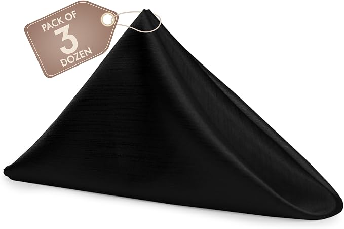 17 x 17-Inch Shantung Satin Cloth Napkins, Black Set of 36 by UltimateTextile