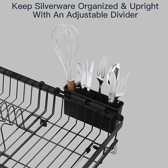 Dish Drying Rack Over The Sink with Utensil Holder, Mat | Expandable Stainless Steel Dish Drainer for Small Kitchen, Apartment, RV, Counter Space Saving, Perfect Fit, Rustproof - Image 9