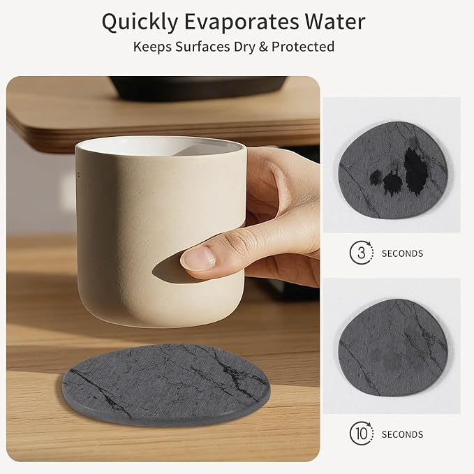 Diatomaceous Earth Coasters Set of 4，Super Absorbent Quick-Dry Heat-Resistant Drink and coffee Coasters, Modern Stone Irregular Design for Kitchen Counter and Coffee Table (Grey Coaster) - Image 5