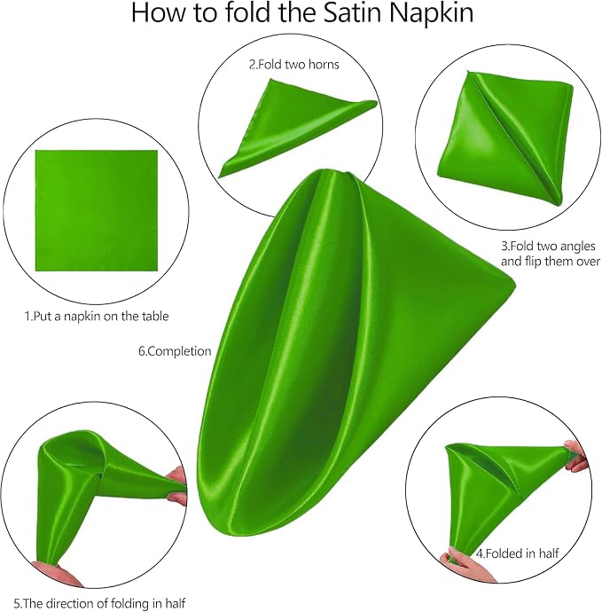 MDS® Pack of 50 Satin Napkins 12 x 12 Inch, Soft Silky Reusable Cloth Dinner Table Napkins for Wedding Décor, Reception, Birthday, Parties, Banquets, Catering, Restaurants & Hotel - Parrot Green - Image 3