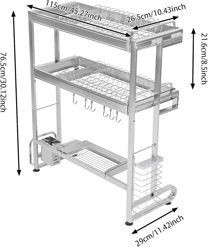 Sink Dish Drainer, 3-Tier Over Sink Dish Drying Rack, Large Capacity 304 Stainless Steel Dish Drying Rack, Expandable Over Kitchen Sink Organizer, Counter Organizer, Space Saver Dish Rack - Image 3