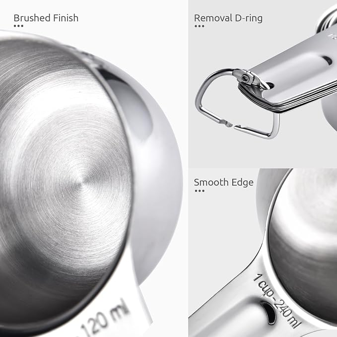U-Taste Measuring Cups and Spoons, 18/8 Stainless Steel Measure Set of 12 | Metal Measuring Cups Spoons, Stackable Teaspoon Tablespoon Scoop Food Portions, Kitchen Gadgets for Dry & Liquid Ingredient - Image 6