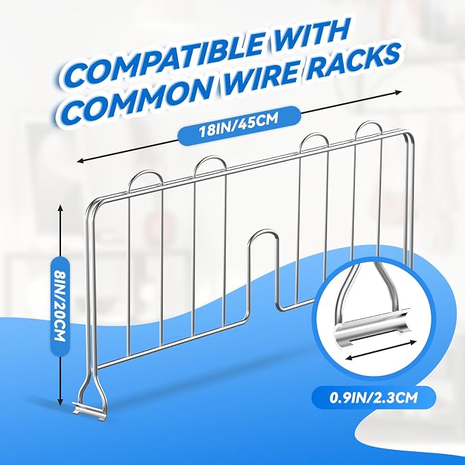 6 Pcs 18" W x 8" H Chrome Plated Steel Wire Shelf Divider, No Tool Metal Shelf Dividers for Wire Shelves for Kitchen, Bathroom, Pantry, Office Storage, Silver - Image 3