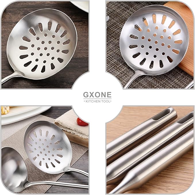Slotted Spoon,Strainer Skimmer Ladle for Cooking and Frying,15.8Inch | 304 Stainless Steel,Round handle,Strainer Skimmer Ladle,Strainer Pasta Spoon,For Kitchen Cooking - Image 4
