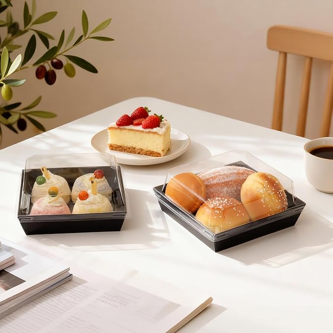 Charcuterie Boxes with Clear Lids - Set of 150, 5.3x4.9x2.5 Disposable Food Containers with Lids, Bakery Boxes for Swiss Roll, Sandwich, Strawberries, Slice Cake, Cookies - Image 6