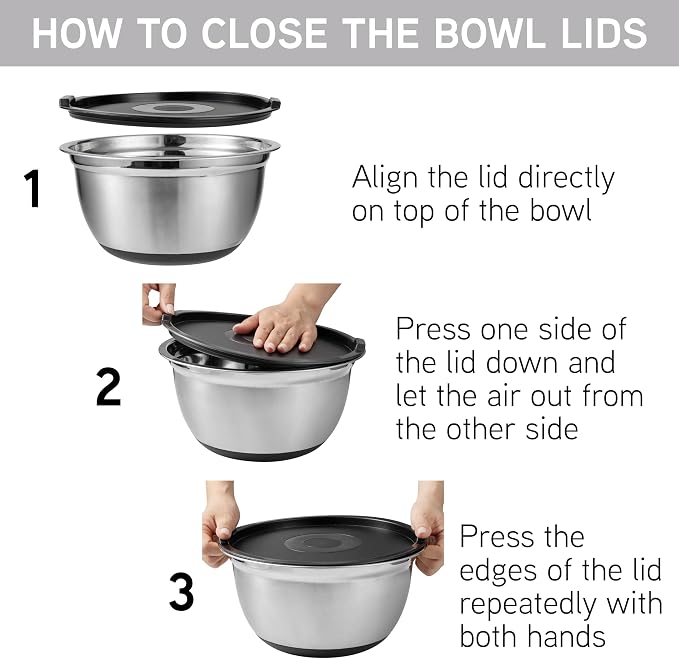 COOK WITH COLOR Stainless Steel Mixing Bowls Set with Lids - Nesting Bowls with Non-Slip Bottom, Silver, 14 Pieces - Image 4