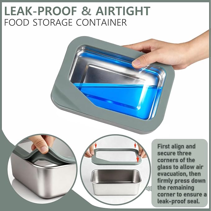 Greentainer Stainless Steel Food Storage Containers with Lids, Set of 3 (24+44+74 oz), Leak-Proof & Airtight Meal Prep Container, Nested Reusable Lunch Boxes for Sandwiches, Snacks & Leftovers - Image 4