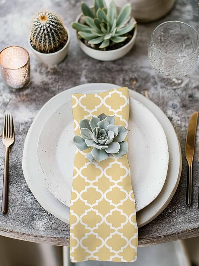Cloth Napkins Set of 8-20x20 Inches, Yellow Moroccon Washable Reusable Table Napkins, Farmhouse Minimalist Ethnic Geometric Soft & Absortbent Dining Napkin for Party Wedding Hotel Restaurant - Image 3