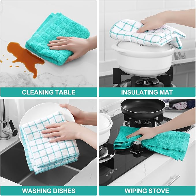 Homaxy Large Premium Cotton Kitchen Towels 16"x 28", 6 Pack, Aqua | Natural Ring Spun 390 GSM Dish Towels, Super Absorbent Terry Kitchen Hand Towels, Soft Tea Towels with Hanging Loop - Image 4