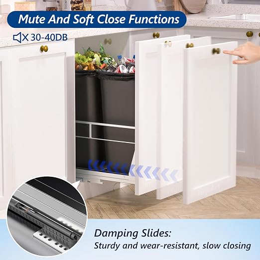 Insputer Dual Pull Out Trash Can Under Cabinet with Soft-Close Slides, Heavy Duty Under Sink Trash Can Kit for Kitchen Sink, Laundry, Garbage Can Not Included, Requires 17" W X 24" D Cabinets - Image 6