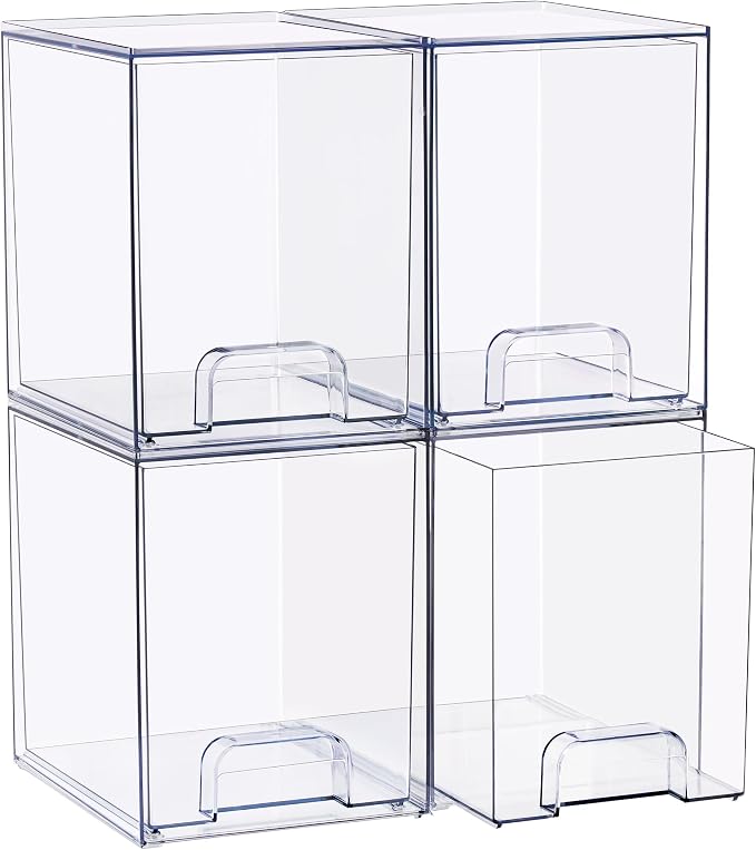 Sorbus Stackable Acrylic Storage Drawers, 4 Pack Clear Plastic Organizer Bins for Baby Bottles, Makeup, Bathroom, Vanity & Kitchen Countertop Organization, Pull-Out Drawer Design for Cabinets & Pantry - Image 8