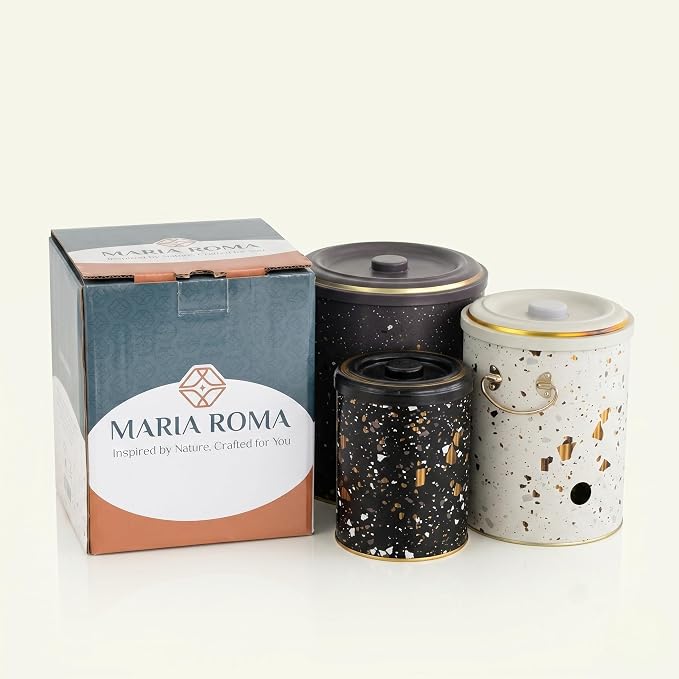 MARIA ROMA Metal Potato and Onion Storage Bin Set of 3 with Garlic Keeper - Vintage Metal Kitchen Canisters, Vegetable Storage Containers - Farmhouse Rustic Pantry Organization - Image 9