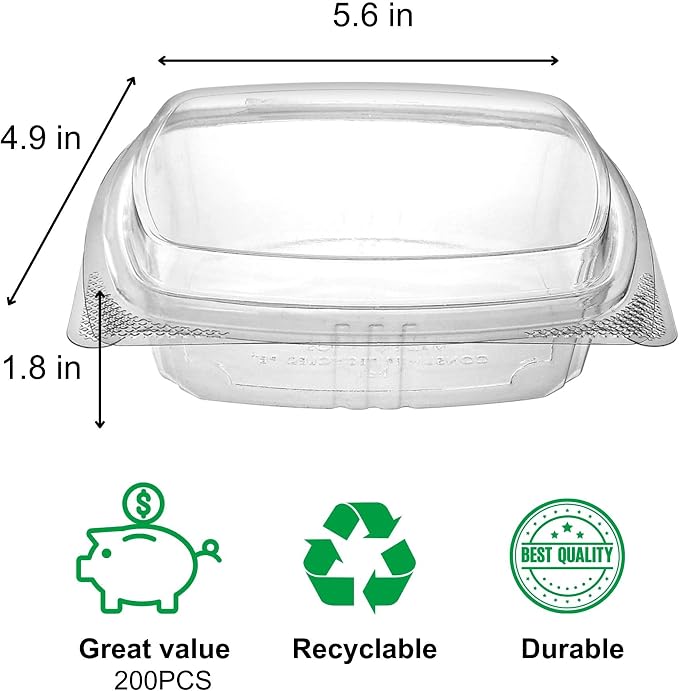 8oz Tall Dome RPET Clear Hinged Lid Deli Container- 200Pcs - Image 2