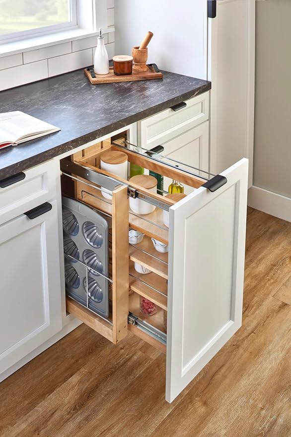 Rev-A-Shelf Maple Pullout Organizer w/Blum Soft-Close for Base Cabinets, Full Extension Slides & Adjustable Shelves, Min Opening Width of 8.5", 448-BCSC-8C - Image 4