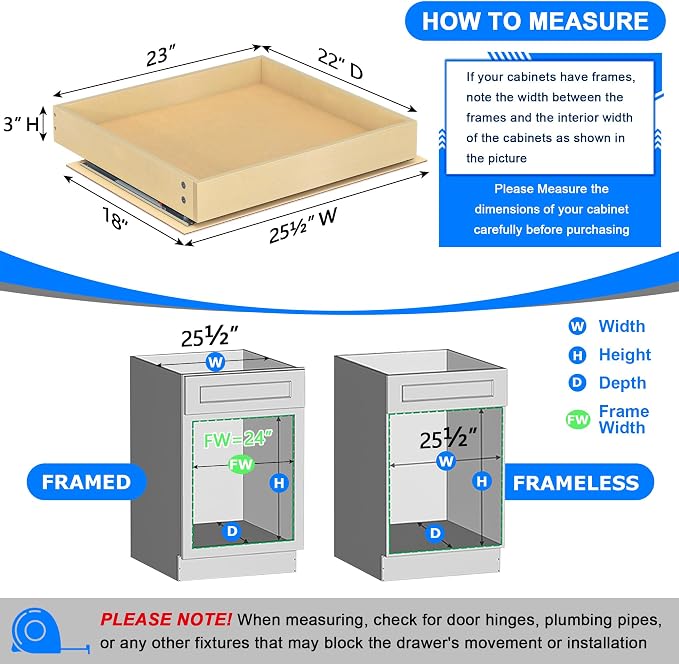 WelFurGeer Heavy-Duty Plywood Pull-Out Cabinet Drawers, 23" W x 22" D Pull Out Drawer for Cabinet, Smooth Slide-Out Shelves for Kitchen Cabinets, Durable Pullout Drawers for Home Kitchen Organization - Image 3