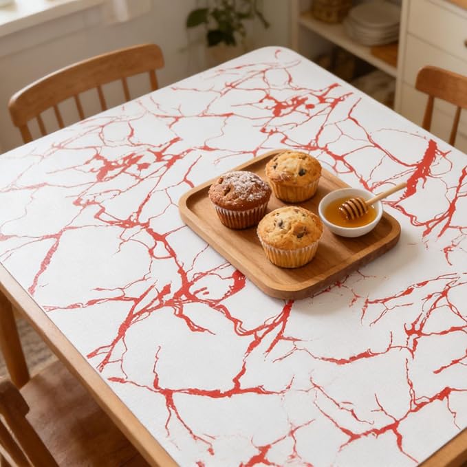 Red Marble Pattern Shelf Liner, Non-Adhesive Non-Slip Thickened | Drawer Liner Easy to Clean for Kitchen Cabinets, Tool Box, Refrigerator, Knife & Tape Measure17.3×236.2in - Image 3