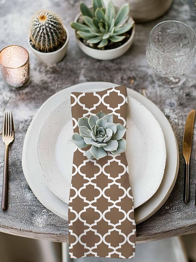 Cloth Napkins Set of 6-20x20 Inches, Brown Moroccon Washable Reusable Table Napkins, Retro Country Minimalist Abstract Motifs Soft & Absortbent Dining Napkin for Party Wedding Hotel Restaurant - Image 3