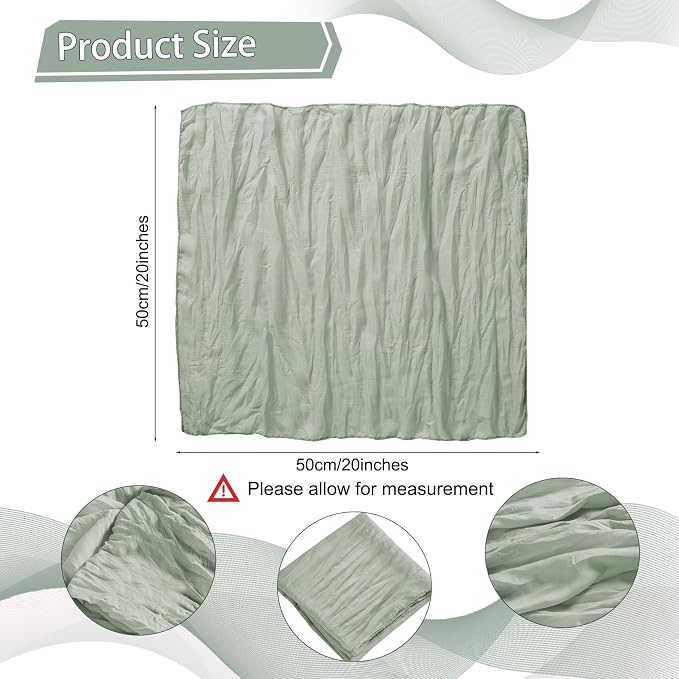 LZY 60 Pack Gauze Cheesecloth Napkins 20x20 Inch Dinner Cloth Napkins, Soft Boho Table Napkins Rustic Wrinkled Cheese Cloth Napkins Bulk for Wedding Party Baby Shower Event Decor (Sage Green) - Image 2
