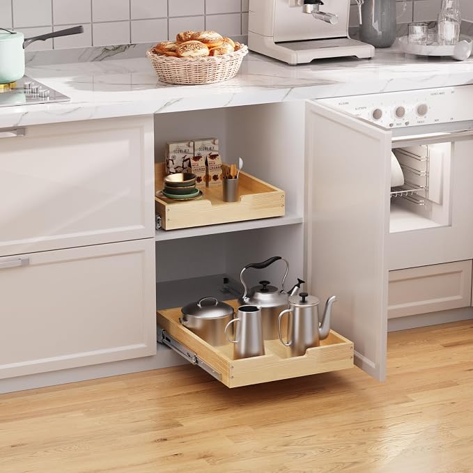Sikarou Wood Pull Out Cabinet Organizer 26" W x 21" D, Heavy-Duty Sliding Drawers for Inside Cabinets Storage and Organization for Kitchen, Pantry, Bathroom - Image 4