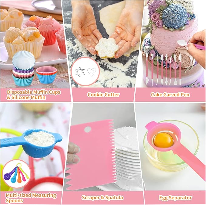 Cake Decorating Supplies Tools Kit: 358pcs Baking Accessories with Storage Case - Piping Bags and Icing Tips Set - Cupcake Cookie Frosting Fondant Bakery Set for Adults Beginners or Professional, Pink - Image 5