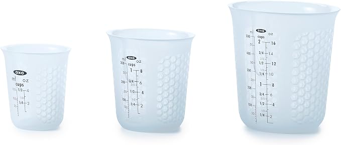 OXO Good Grips 3 Piece Squeeze & Pour Silicone Measuring Cup Set (Blue) and OXO Good Grips 7-Piece Nesting Measuring Beaker Set - Image 2