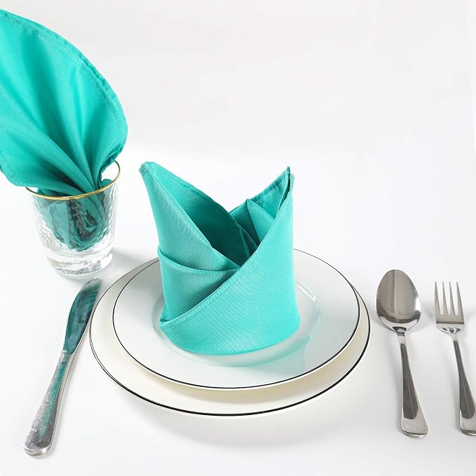 Cloth Napkins 17x17 inch Washable Polyester Dinner Napkins Soft Table Napkins for Wedding Party Dining Banquet(Turquoise,25PCS) - Image 5