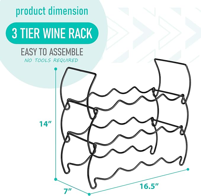 Sorbus 3-Tier Stackable Wine Rack - Classic Style Wine Racks for Bottles - Perfect for Bar, Wine Cellar, Basement, Cabinet, Pantry, etc - Hold 12 Bottles, Metal (Black) - Image 2