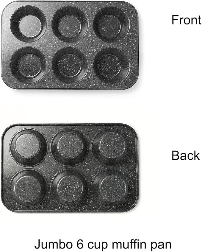 Monfish large muffin pan Jumbo Cupcake tin grey stone finish non sticking 3.5x1.75 inch cup - Image 2