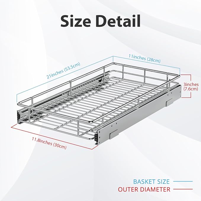 ZOINLIY Pull Out Cabinet Organizer, Slide Out Kitchen Organizers Storage | Heavy Duty Drawer Cupboard Storage Basket, Smooth Sliding, Chrome Finish - Image 4