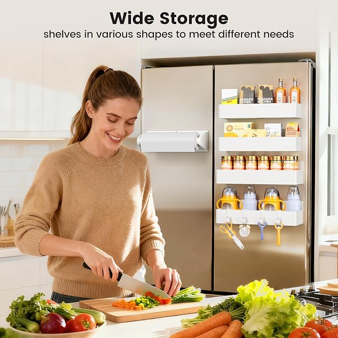Mystozer Magnetic Spice Rack for Refrigerator, 4 Pack Magnetic Shelf and 1Pack Paper Towel Holder,Fridge Organizers and Storage White(5 Pack) - Image 7