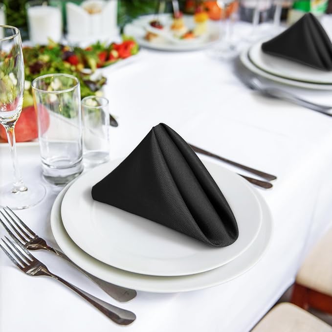 SuperO Set of 120 Cloth Napkins 17 x 17 Inch, Polyester Solid Washable Dinner Napkins with Hemmed Edges,Great for Restaurant, Wedding and Party(Black) - Image 4