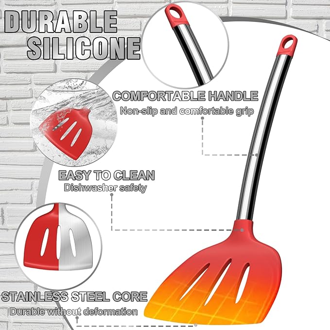 Kitchen Utensils Set- Umite Chef 34 PCs Cooking Utensils with Grater, Spoon Spatula, Heat Resistant Food Grade Silicone, Stainless Steel Handles Kitchen Gadgets Tools Set for Nonstick Cookware(Red) - Image 3