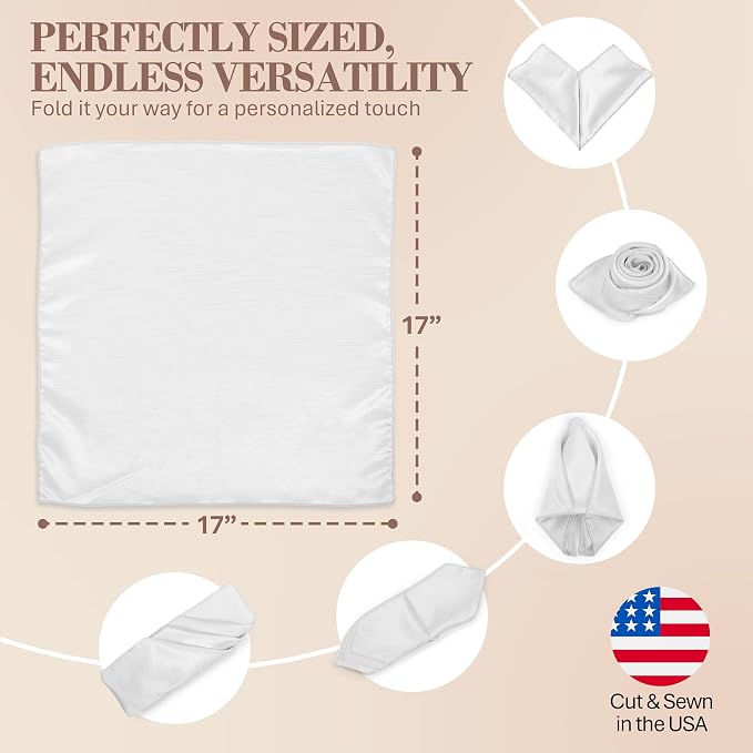 17x17-Inch Shantung Satin Cloth Napkins, White, Set of 120 | Bulk Case of 10 Dozen, Square, 100% Polyester Fabric, Reversible, Faux Dupioni Silk Reverse Side, Machine Washable - Image 7