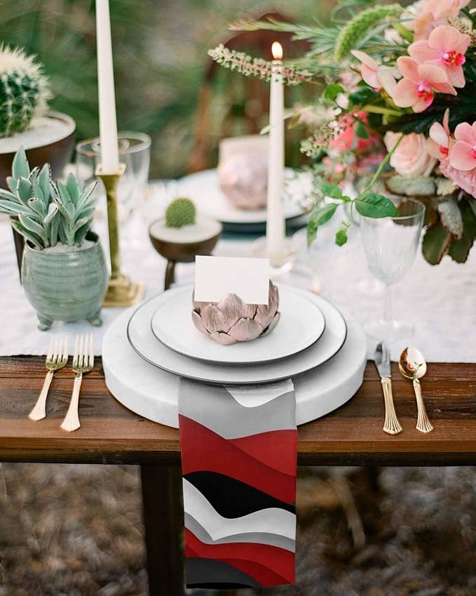 Modern Red Black Cloth Napkins Set of 8 - Washable Dinner Napkins Reusable Table Napkins for Home Party Weeding Dining Table Setting Decoration, Oversized 20"x20" Ocean Waves Geometric Grey White - Image 4
