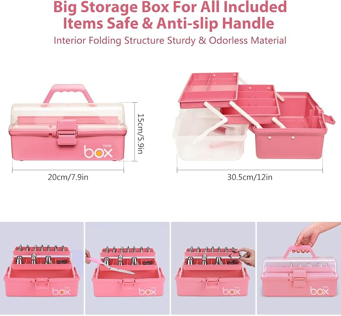 Cake Decorating Supplies Tools Kit: 358pcs Baking Accessories with Storage Case - Piping Bags and Icing Tips Set - Cupcake Cookie Frosting Fondant Bakery Set for Adults Beginners or Professional, Pink - Image 3