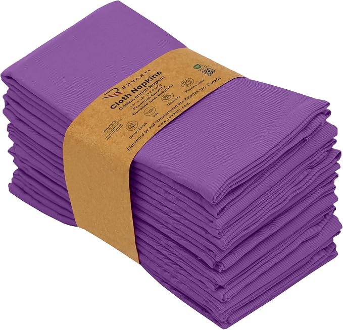 Ruvanti Cloth Napkins Set of 12, 18x18 Inches Napkins Cloth Washable, Soft, Durable, Absorbent, Cotton Blend. Table Dinner Napkins Cloth for Hotel, Lunch, Restaurant, Wedding Events, Parties - Purple - Image 8