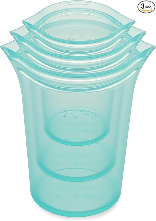 Zip Top Reusable Food Storage Bags | 3 Cup Set [Teal] | Silicone Meal Prep Container | Microwave, Dishwasher and Freezer Safe | Made in the USA by ZipTop