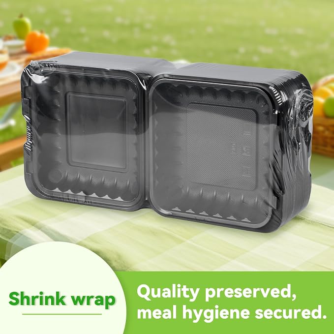 55-Pack 8x8 34oz Meal Prep Containers - Shrink Wrap Ready to Use | Heavy Duty Clamshell To-Go Boxes | BPA-Free & Stackable | Microwave, Freezer & Dishwasher Safe for Leftovers, Catering - Image 3