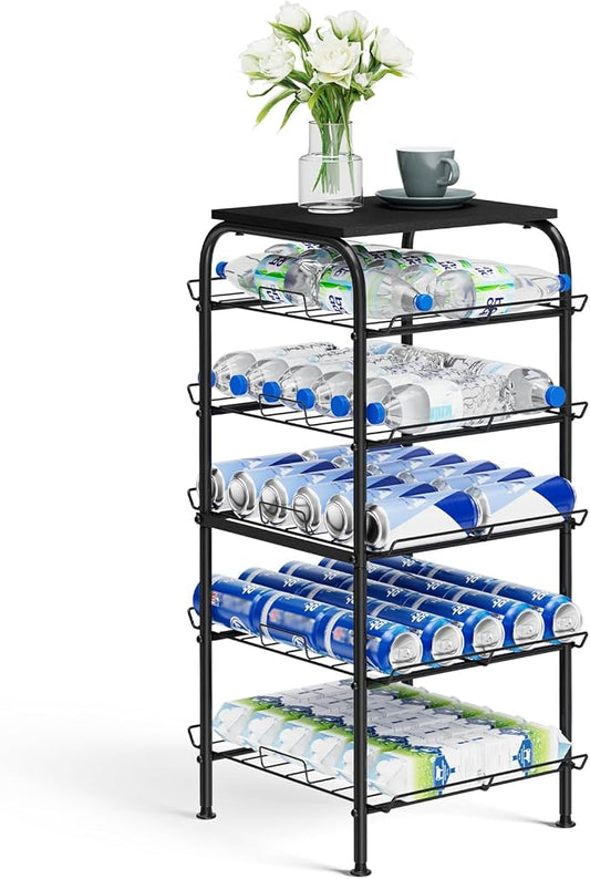 Vrisa 5 Tier Water Bottle Storage Rack Vertical Freestanding Bottled Water Organizer Large Capacity Beverage Drink Soda Can Holder Stand for Kitchen Pantry Home Party Food Storage, Black by Vrisa