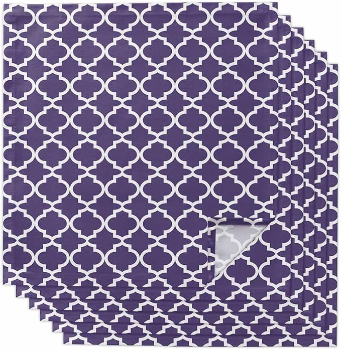 Cloth Napkins Set of 6-20x20 Inches, Purple Moroccon Washable Reusable Table Napkins, Country Chic Ethnic Minimalist Motifs Soft & Absortbent Dining Napkin for Party Wedding Hotel Restaurant by Unknown
