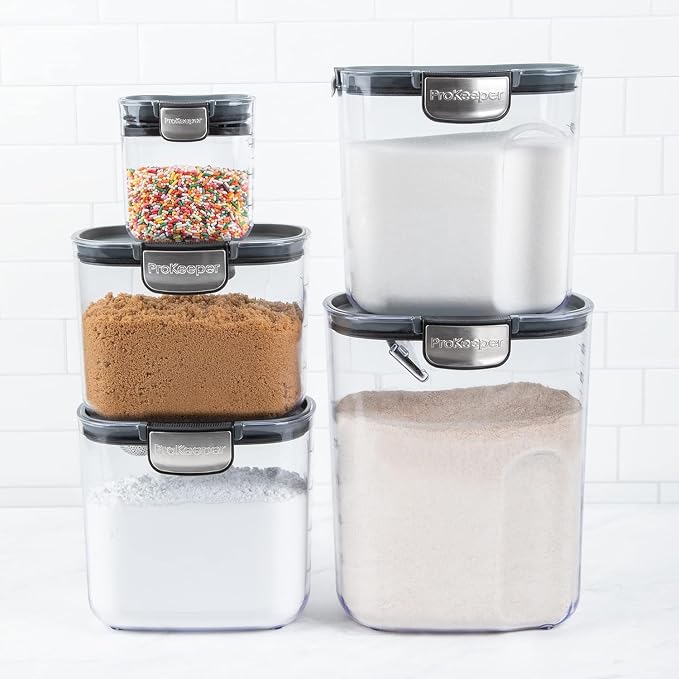 Progressive ProKeeper+ 9 Piece Clear Plastic Airtight Food Flour and Sugar Baker's Kitchen Storage Organization Container Canister Set with Magnetic Accessories (Grey/Clear, 9-Piece) - Image 4