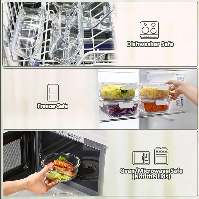 M MCIRCO 10 Pack Glass Food Storage Containers with Lids, White | Glass Meal Prep Containers,Airtight Lunch Containers with Lids, Microwave, Oven, Freezer and Dishwasher Friendly, BPA Free - Image 4