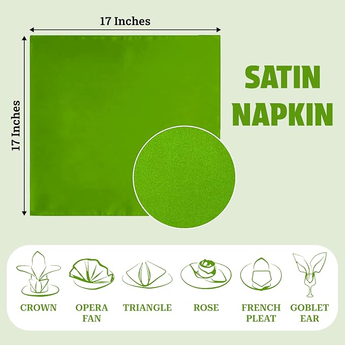 MDS® Pack of 200 Satin Napkins 12 x 12 Inch, Soft Silky Reusable Cloth Dinner Table Napkins for Wedding Décor, Reception, Birthday, Parties, Banquets, Catering, Restaurants & Hotel - Parrot Green - Image 4