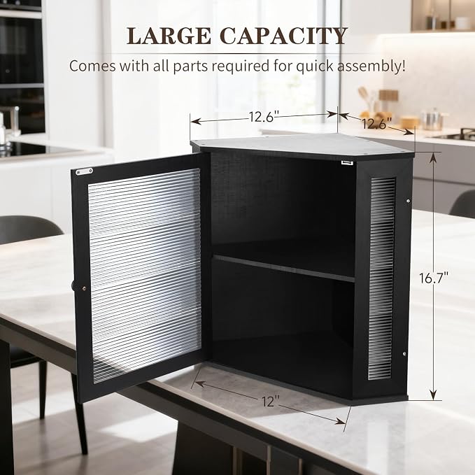 Extra Large Corner Bread Box - Bamboo Bread Box for Kitchen Countertops, Large Capacity Kitchen Bread Storage and Organizer with Corrugated Acrylic Wavy Window (Black) - Image 2