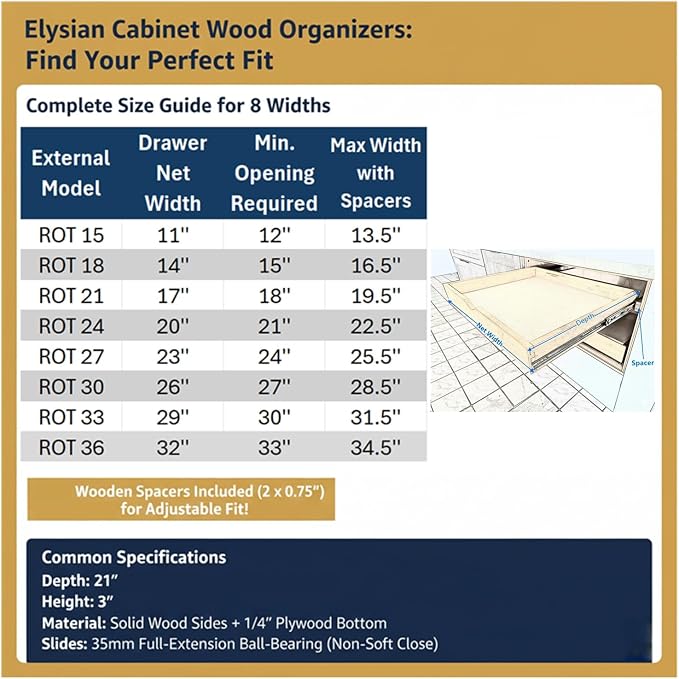 Elysian Slide Out Drawers for Kitchen Cabinets 21‘’W × 21‘’D, Strong Pull Out Drawers for Cabinets, Kitchen Organizers and Storage Solution for Heavy Pots and Appliances - Image 4