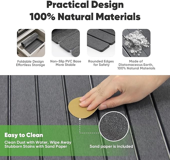 Stone Drying Mat for Kitchen Counter, Quick Diatomaceous Earth Mats for Dishes, 24"L x 16" W Super Absorbent Fast-Drying Collapsible Countertop Stone Mat (Dark Grey, 24" x 16") - Image 2