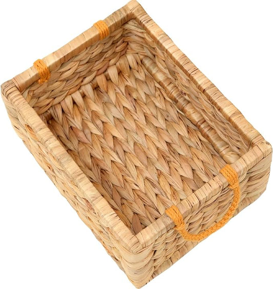 Water Hyacinth Storage Baskets For Organizing, Wicker Baskets For Storage With Macrame Handle, Small Woven Basket Small Wicker Blanket Basket For Organizing, Rectangular Woven Blanket 12x9x5 In by TRUTHEQUEEN
